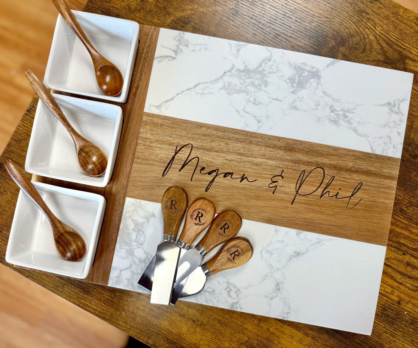 Custom Marble & Acacia Charcuterie Board Set