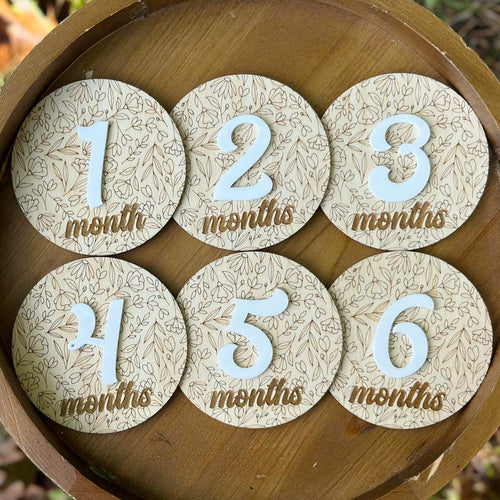 Floral Wood and Acrylic Reversible Monthly Milestone Rounds