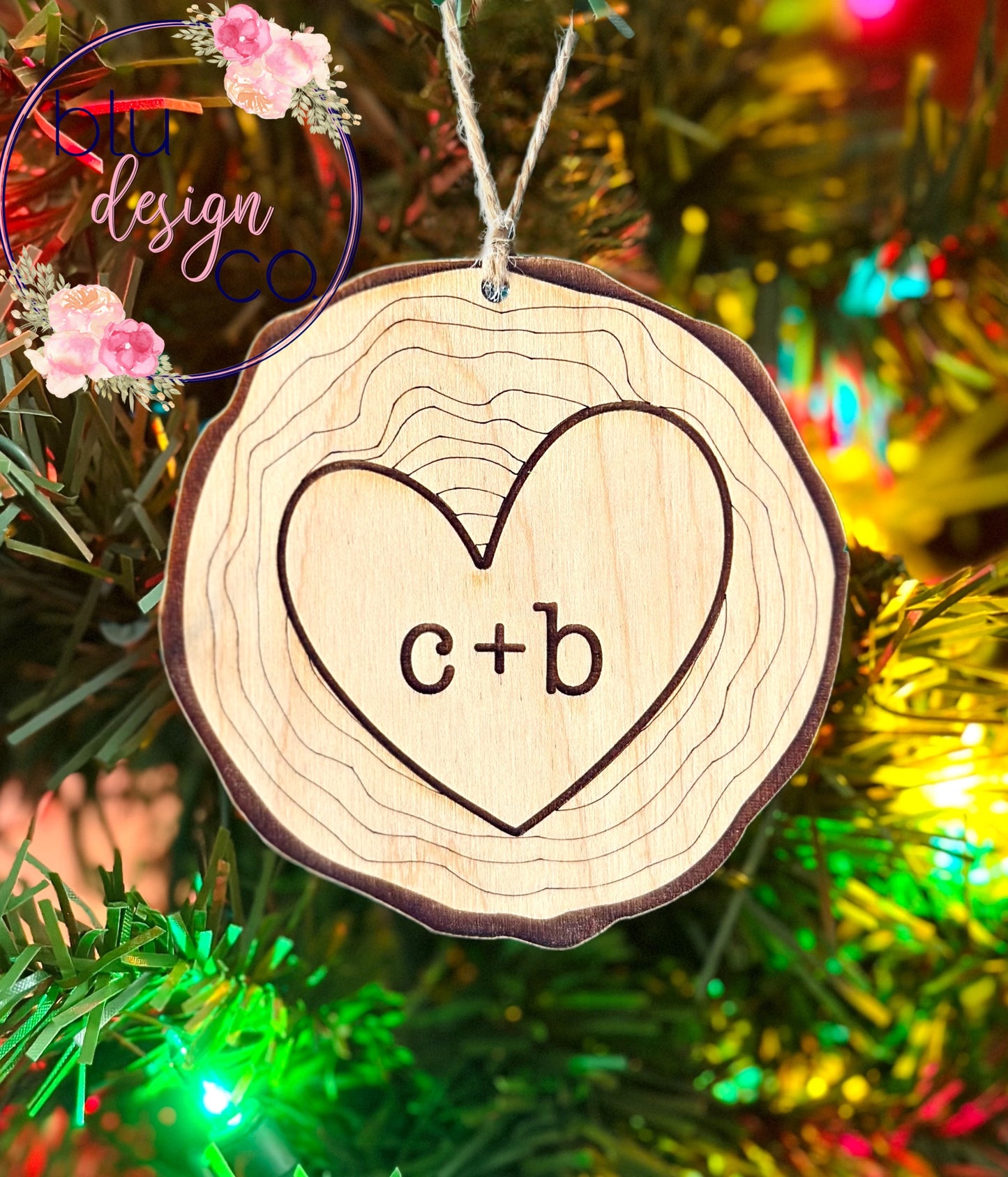 Wood Slice Initials Ornament