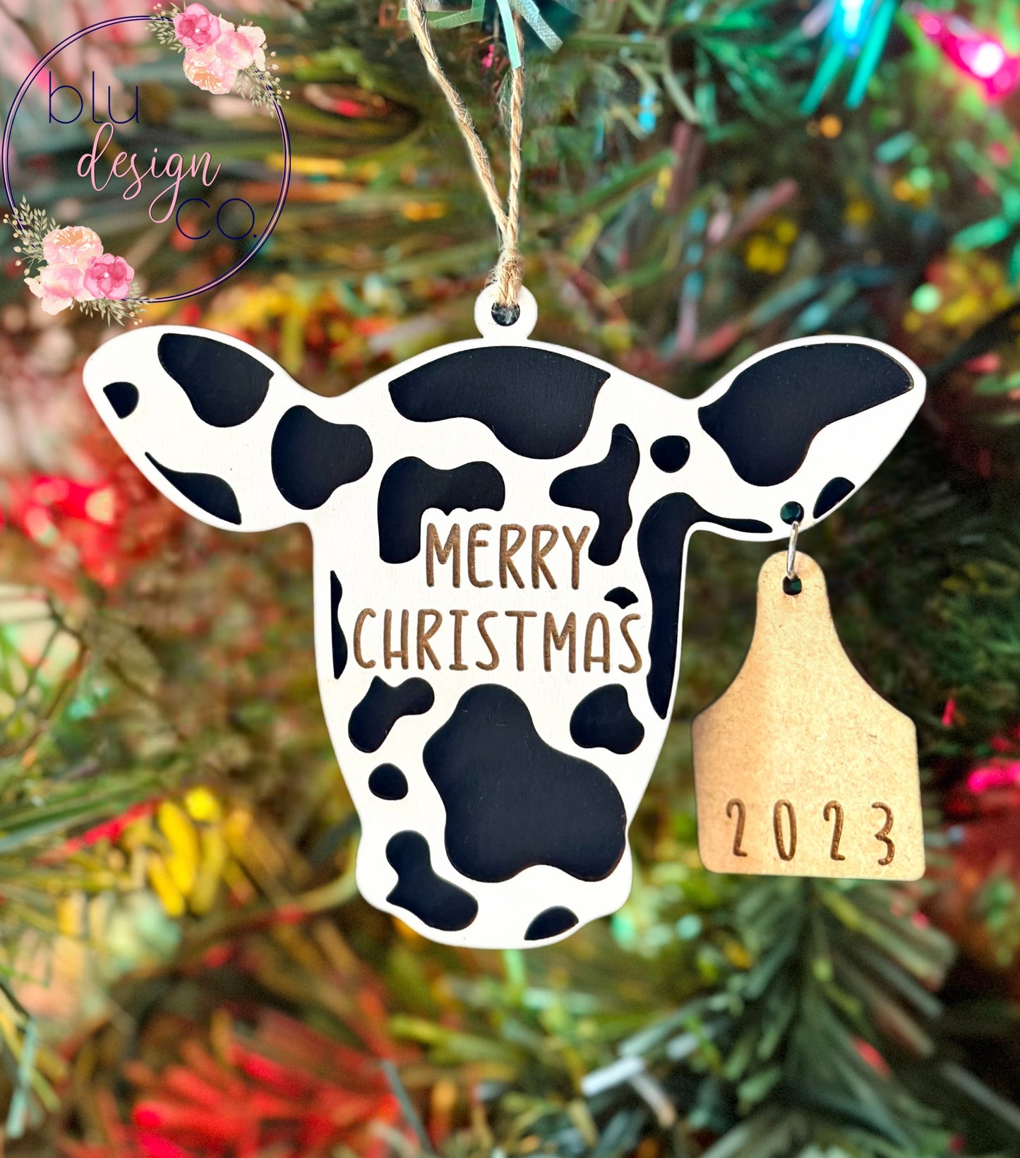 Merry Christmas Cow Ornament