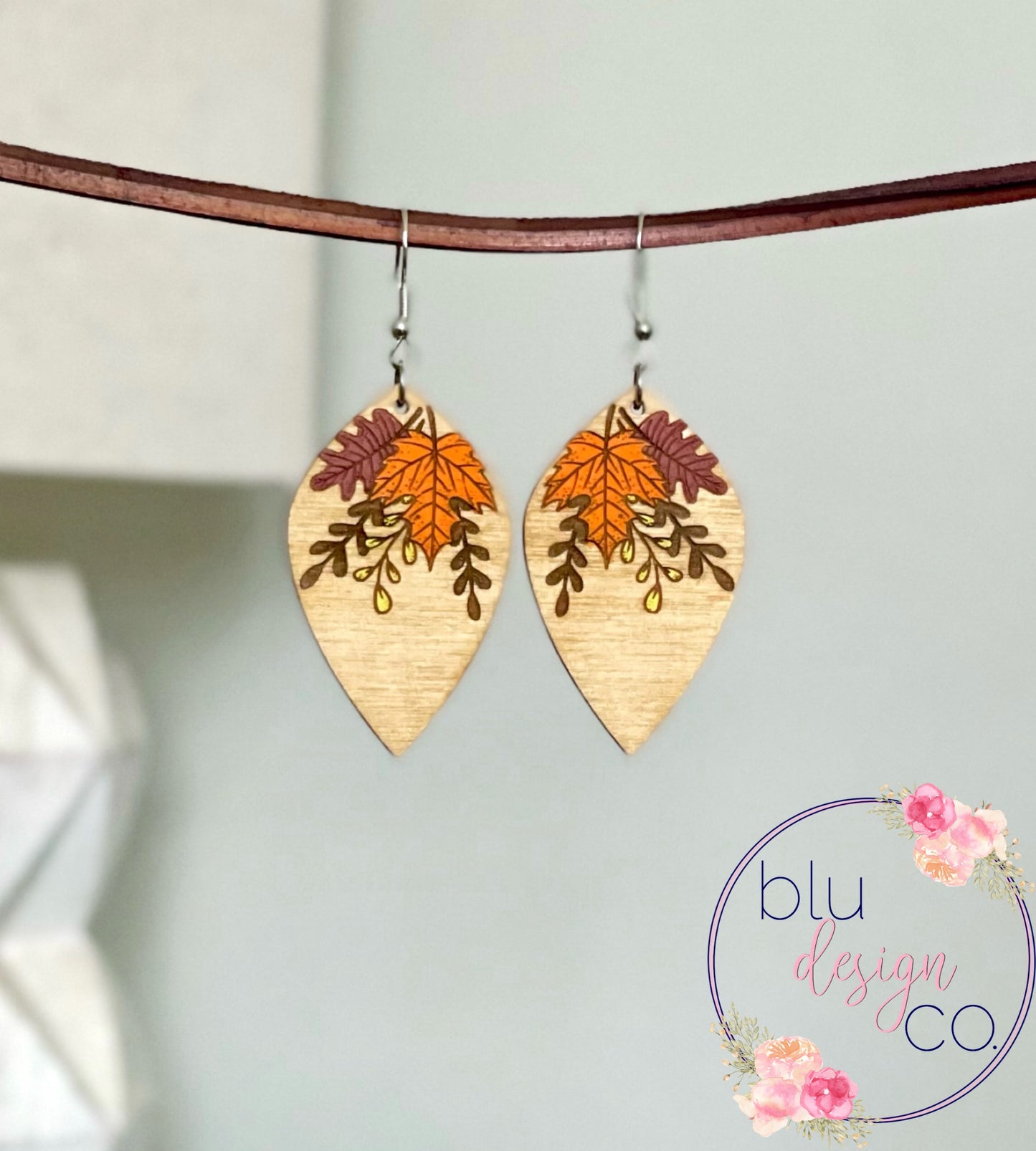 Fall Leaves Wooden Drop Earrings