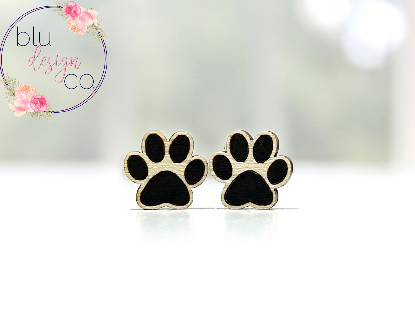 Painted Wood Paw Print Studs
