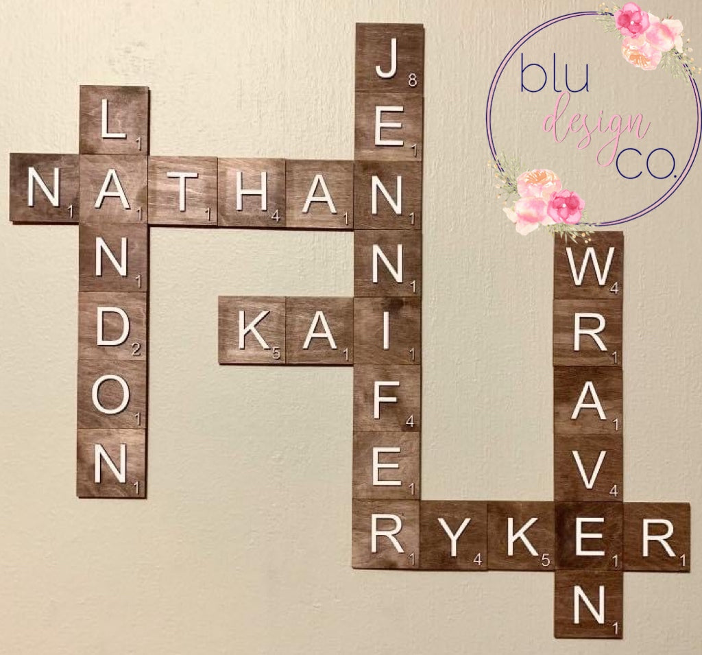 Wooden Wall Scrabble Letter Tiles