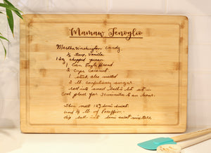 Large Bamboo Hand Written Recipe Cutting Board