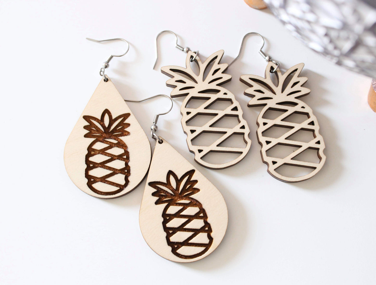 Wood Pineapple Earrings