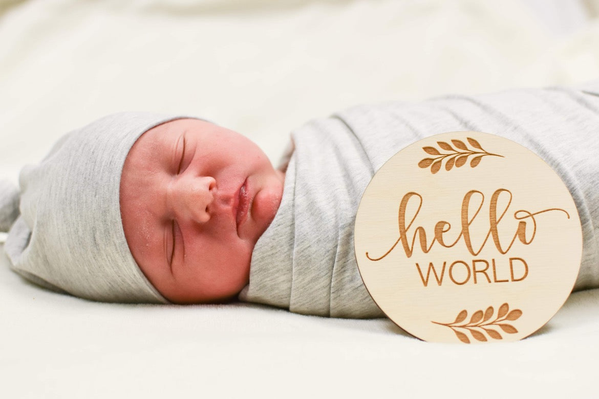 Hello World Floral Announcement Plaque