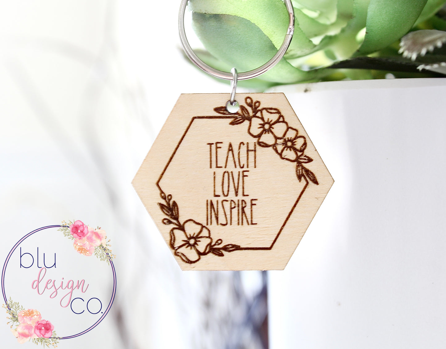 Floral Teach Love Inspire Keychain