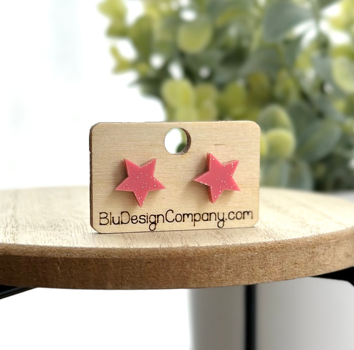 Pink Glitter Acrylic Star Studs