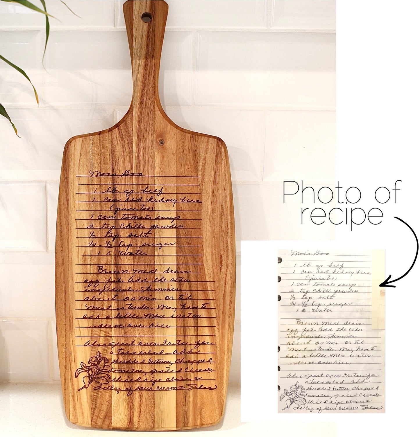 Acacia Wood Handwritten Recipe Cutting Board