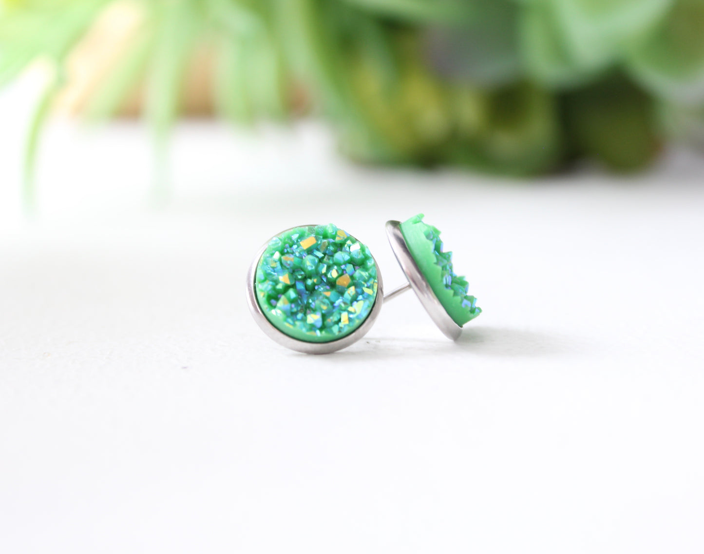 Green Chunky Druzy Earrings