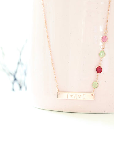 Personalized Bar Necklace with Birthstone Chain
