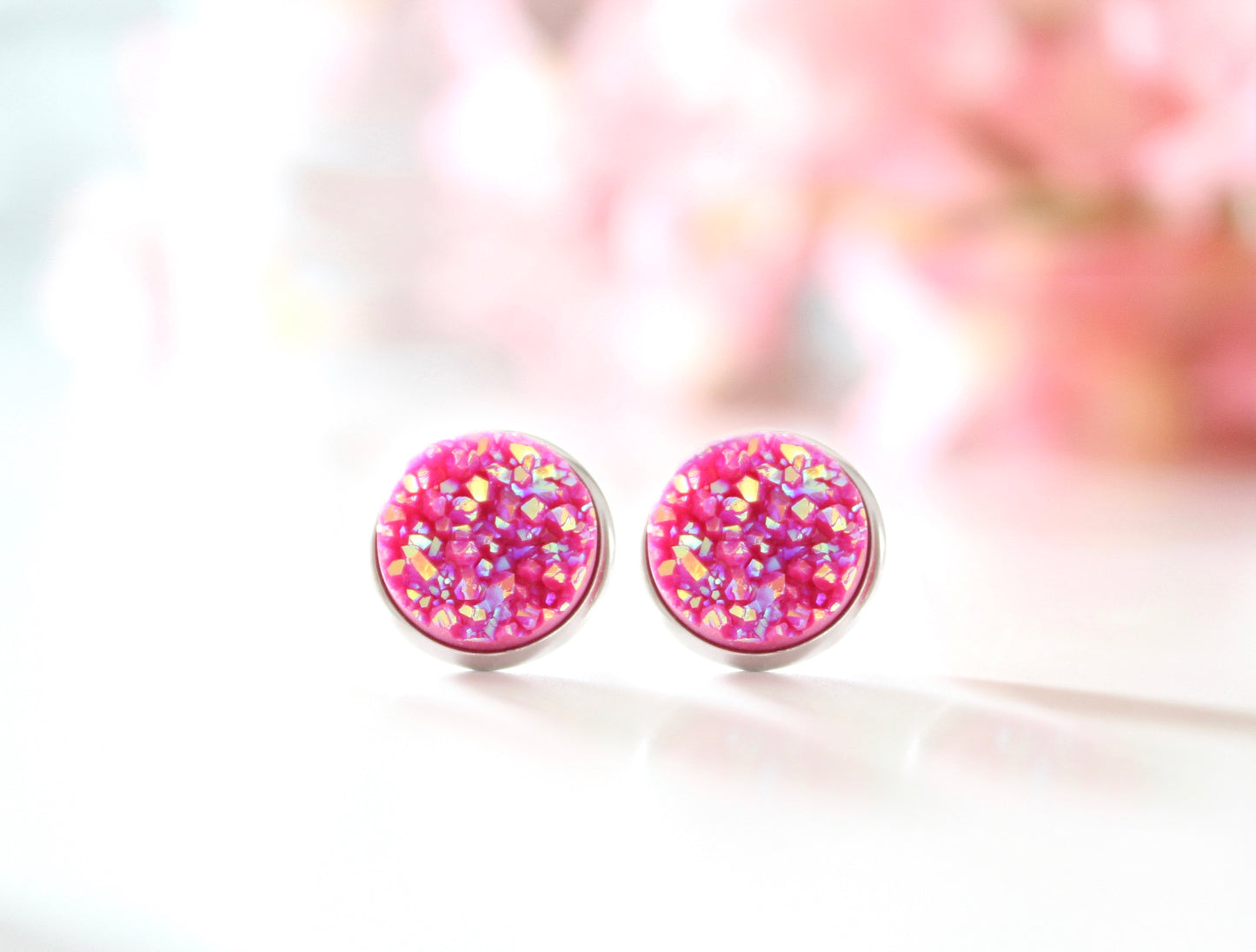 Magenta druzy earrings