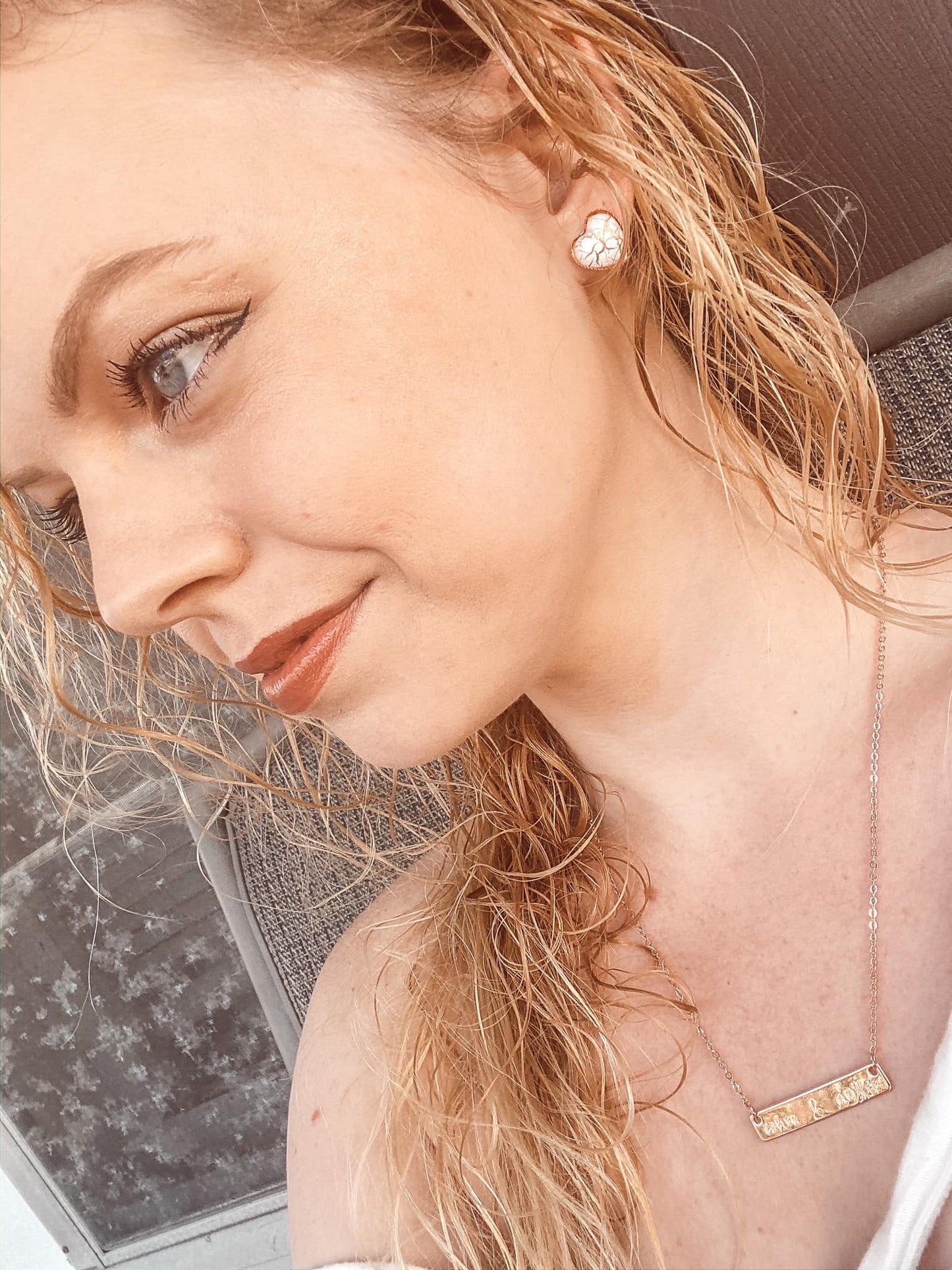 Druzy/ Gold Crackle Heart Earrings