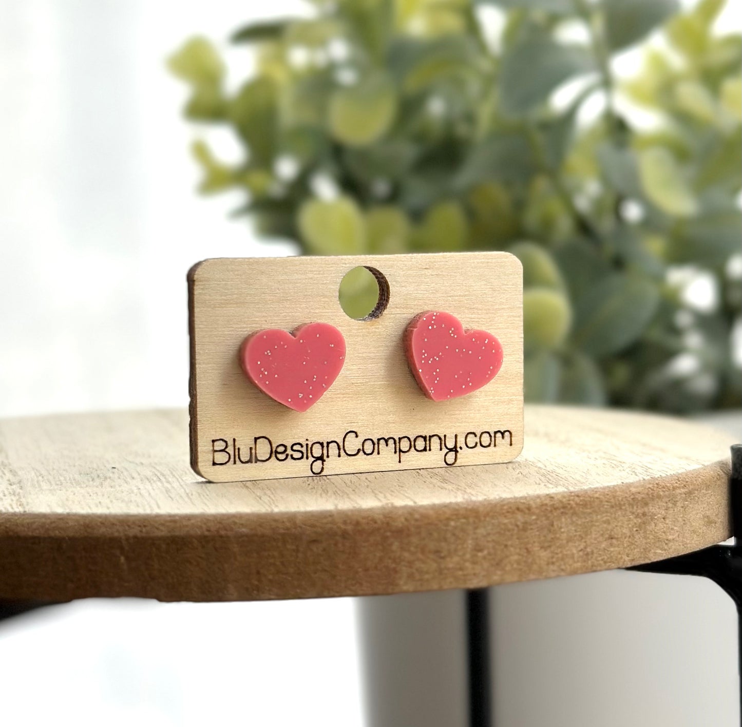 Pink Glitter Acrylic Heart Studs