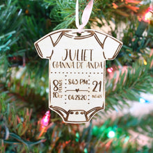 Load image into Gallery viewer, Custom Wood Birth Stats Onesie Ornament