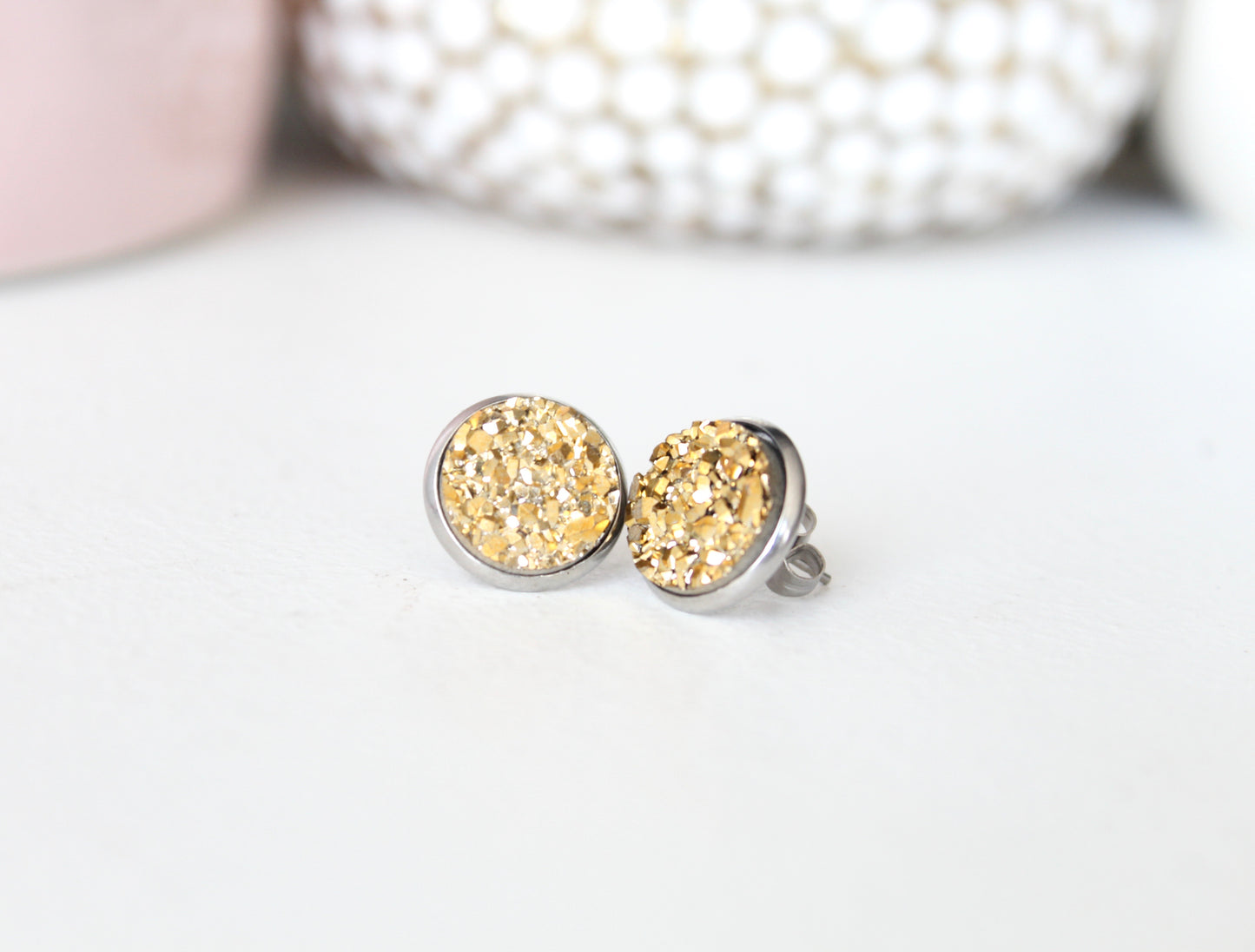 Gold druzy earrings
