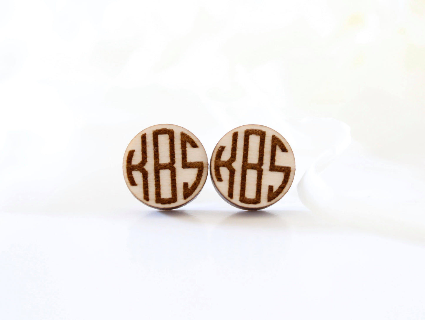 Wooden Monogram Stud Earrings