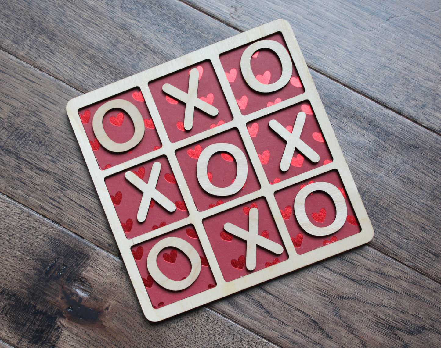 Red Foil Hearts Tic-Tac-Toe Board