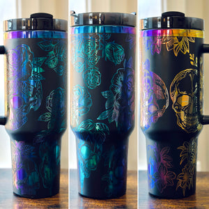 Floral Skulls Full Wrap 40oz Cup - 14 Colors Available