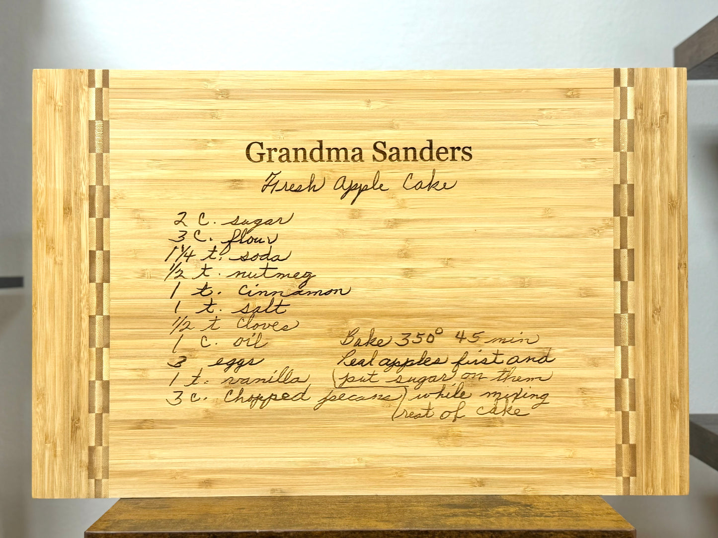 Large Bamboo Hand Written Recipe Cutting Board