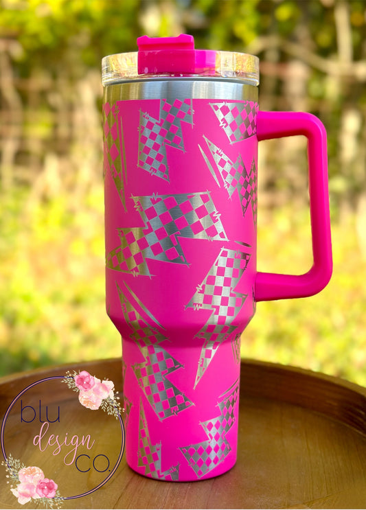 Checkered Lightning Bolts Full Wrap 40oz Cup - 14 Colors Available
