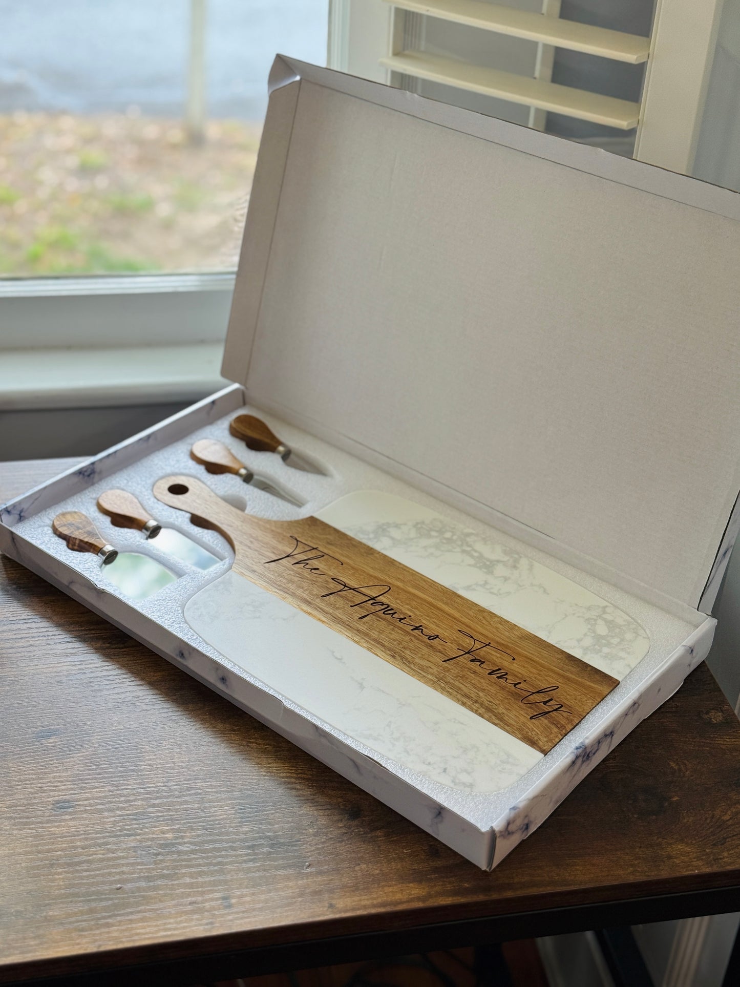 Marble Acacia Serving Board Set