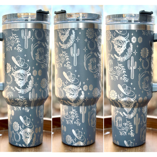 Highland Cow Western Full Wrap 40oz Cup - 14 Colors Available