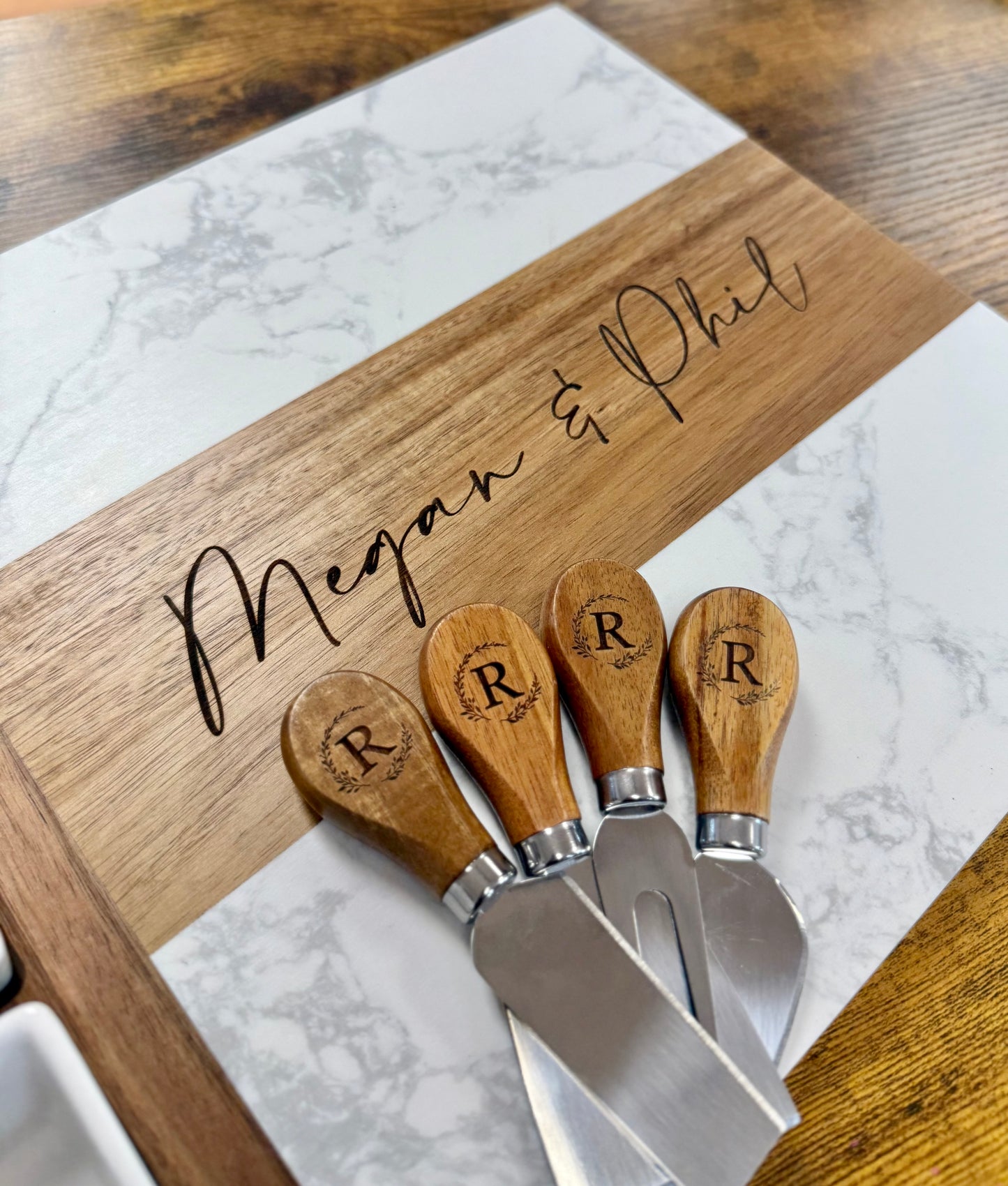 Custom Marble & Acacia Charcuterie Board Set