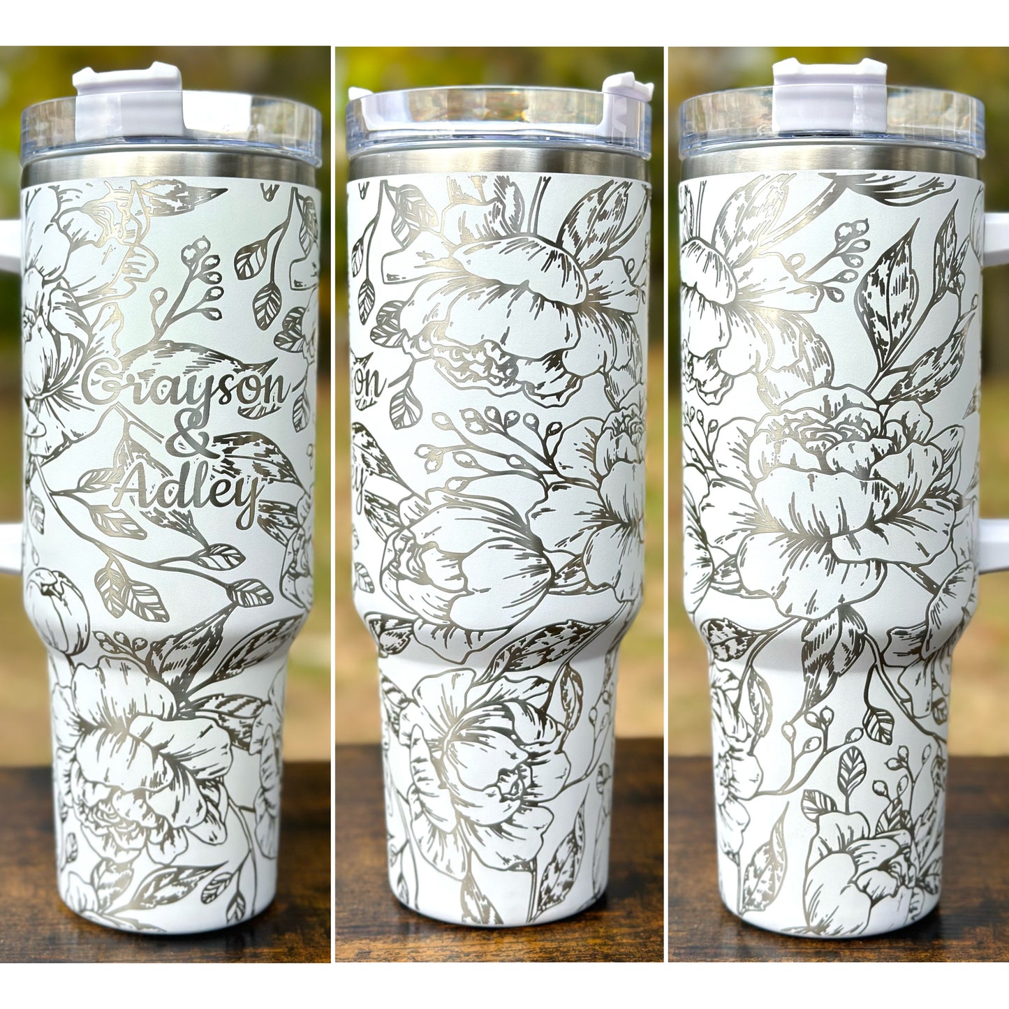 PERSONALIZED Peony Flower Full Wrap 40oz Cup - 14 Colors Available