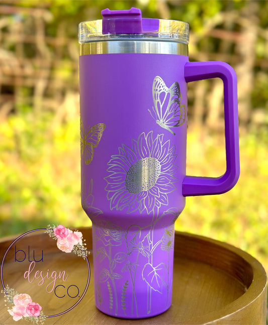 Butterfly Sunflower Full Wrap 40oz Cup - 14 Colors Available