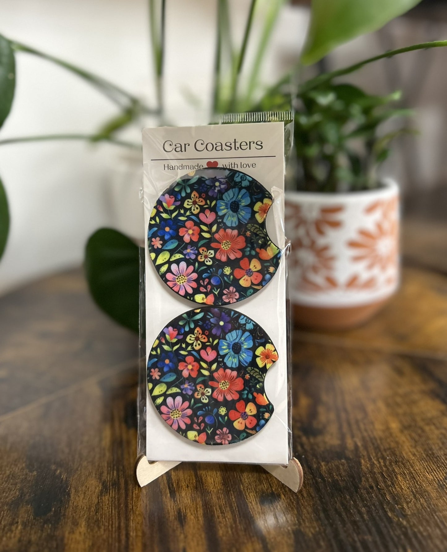 Coaster - Colorful Flowers - Black Background.JPG