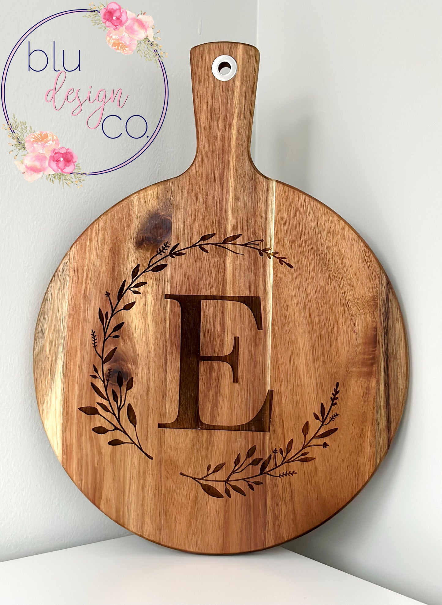 Custom Initial Vine Acacia Cutting Board
