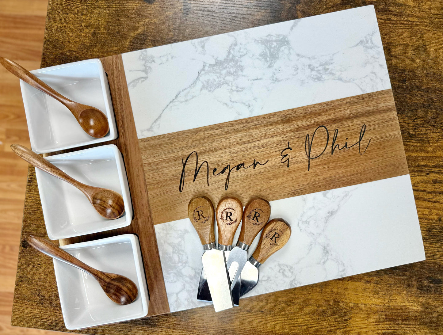 Custom Marble & Acacia Charcuterie Board Set