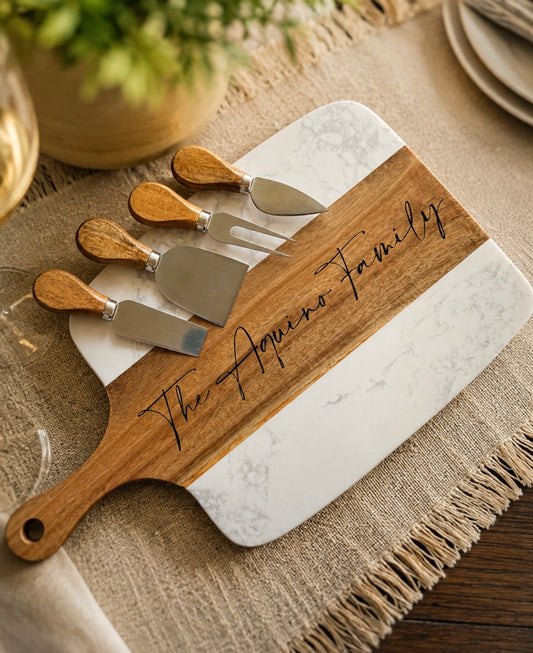 Marble Acacia Serving Board Set