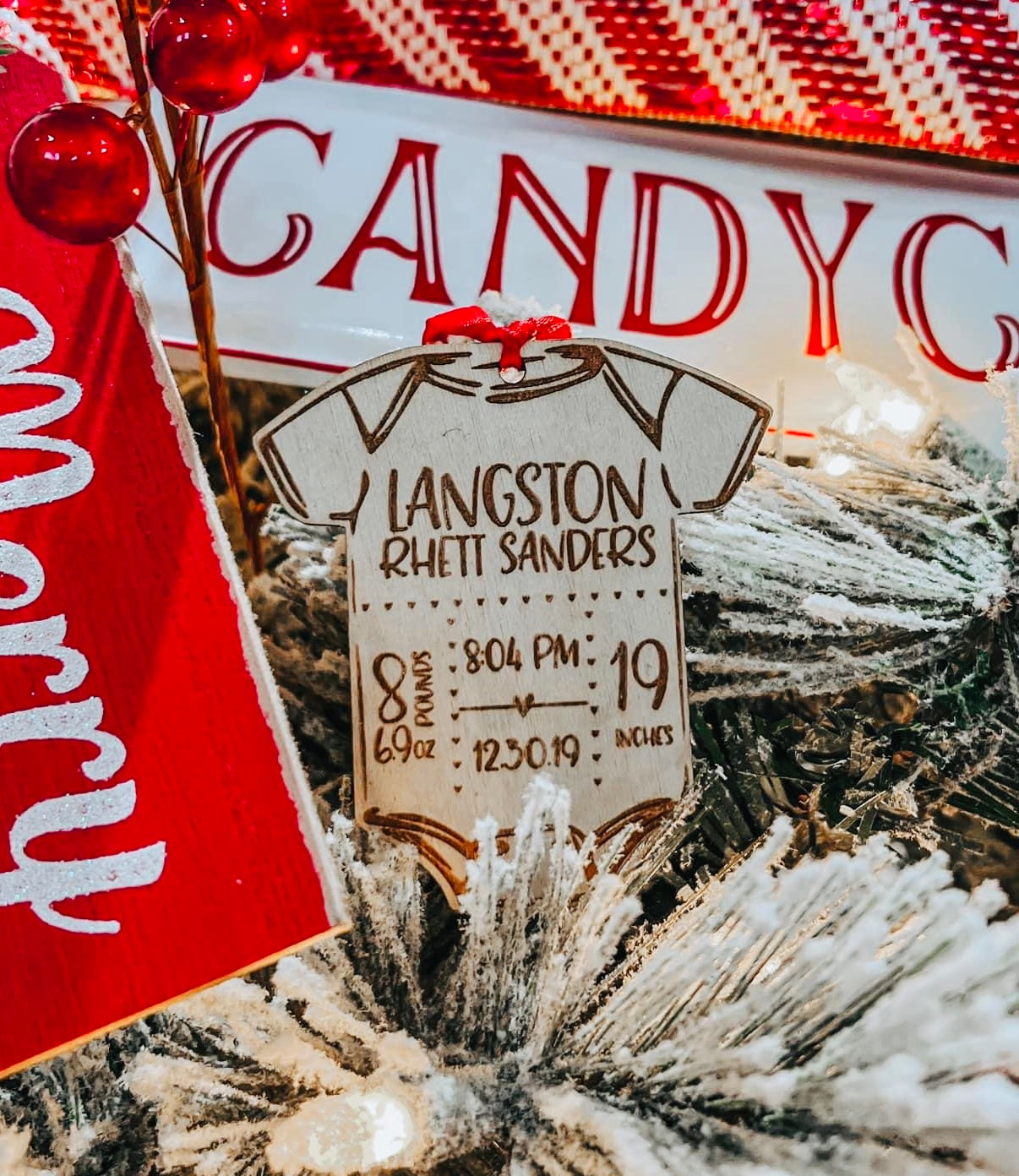 Custom Wood Birth Stats Onesie Ornament