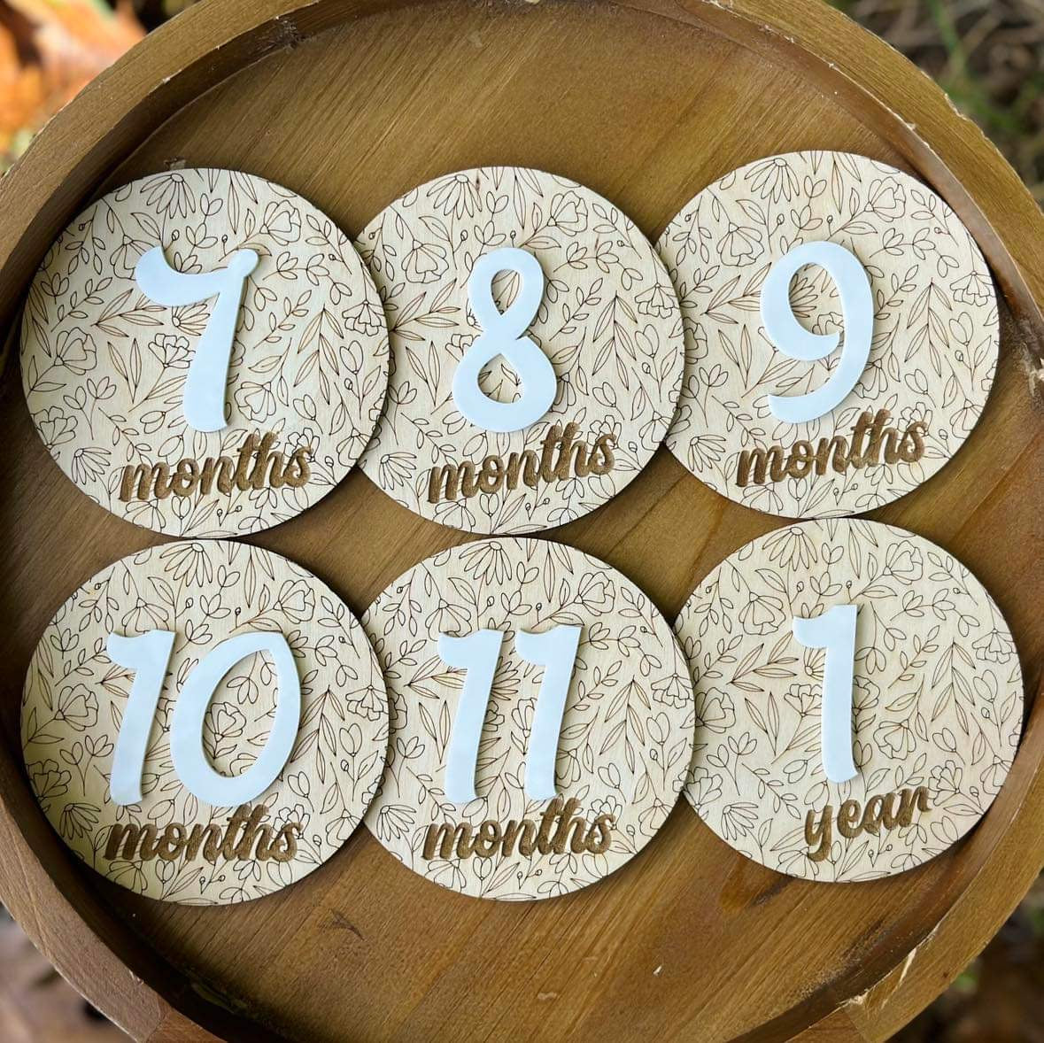 Floral Wood and Acrylic Reversible Monthly Milestone Rounds
