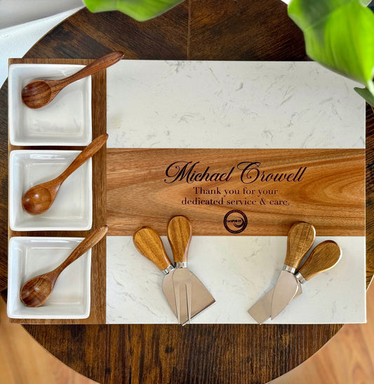 Custom Marble & Acacia Charcuterie Board Set