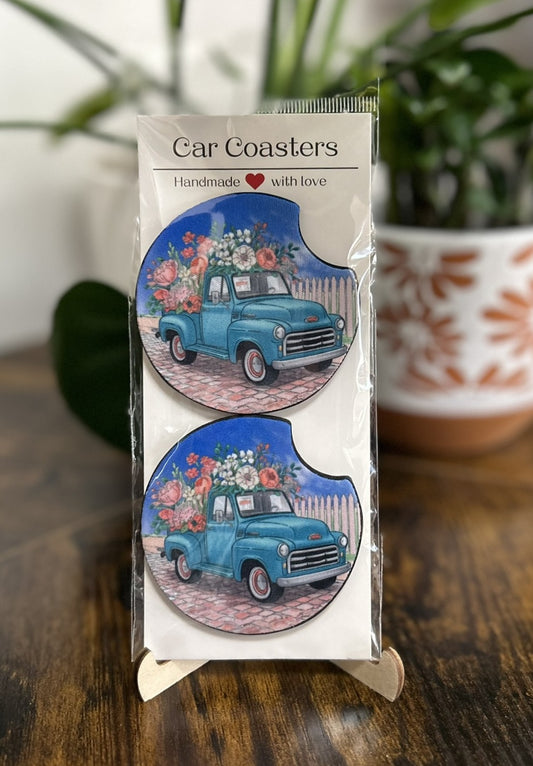 coaster - Blue Truck with Flowers.JPG