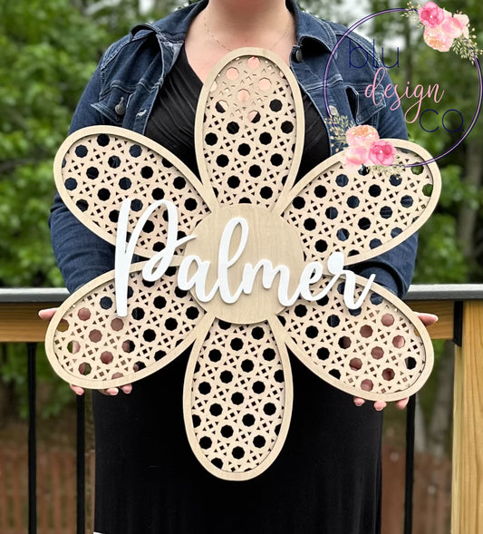 Rattan Daisy Wall Name Sign