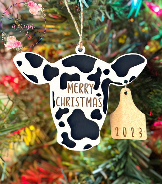 Merry Christmas Cow Ornament
