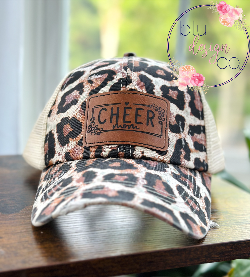 Leopard Cheer Mom Ponytail Hat