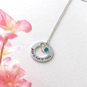 Personalized Washer Birthstone Necklace