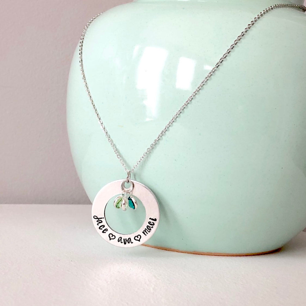 Personalized Washer Birthstone Necklace