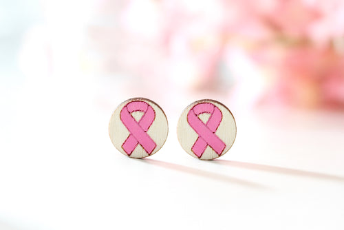 Wood Breast Cancer Ribbon Studs