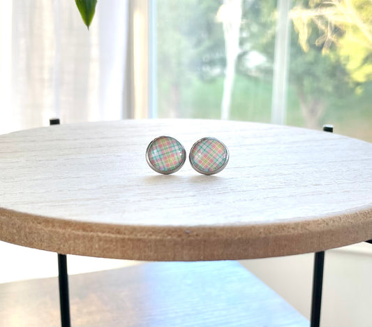 Pastel Plaid Glass Studs