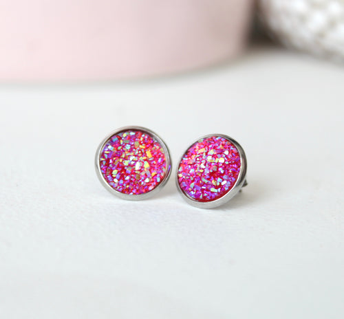 Hot pink druzy earrings