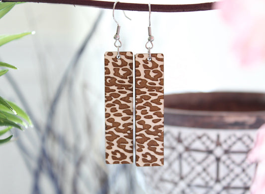 Leopard Wood Drop Earrings