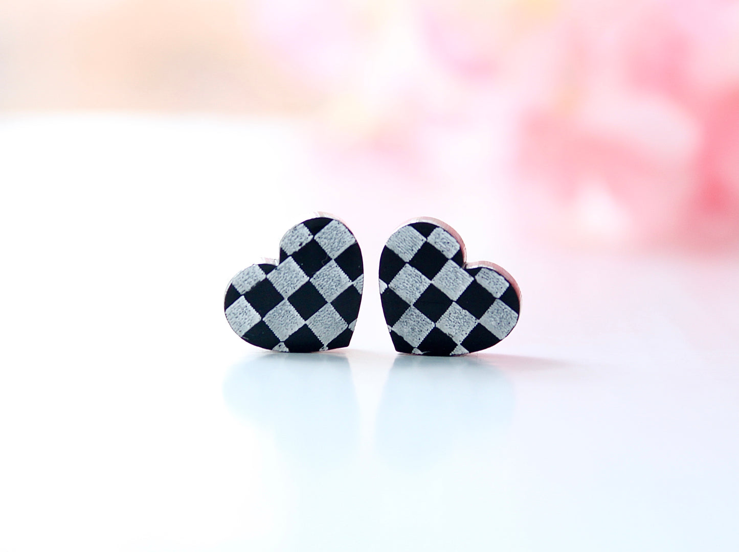 Checkered Flag Acrylic Heart Studs