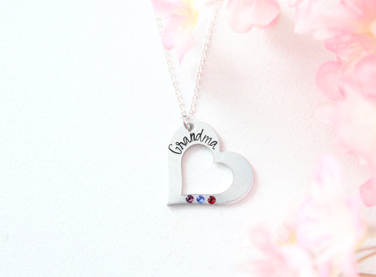 Personalized Grandma Heart Birthstone Necklace