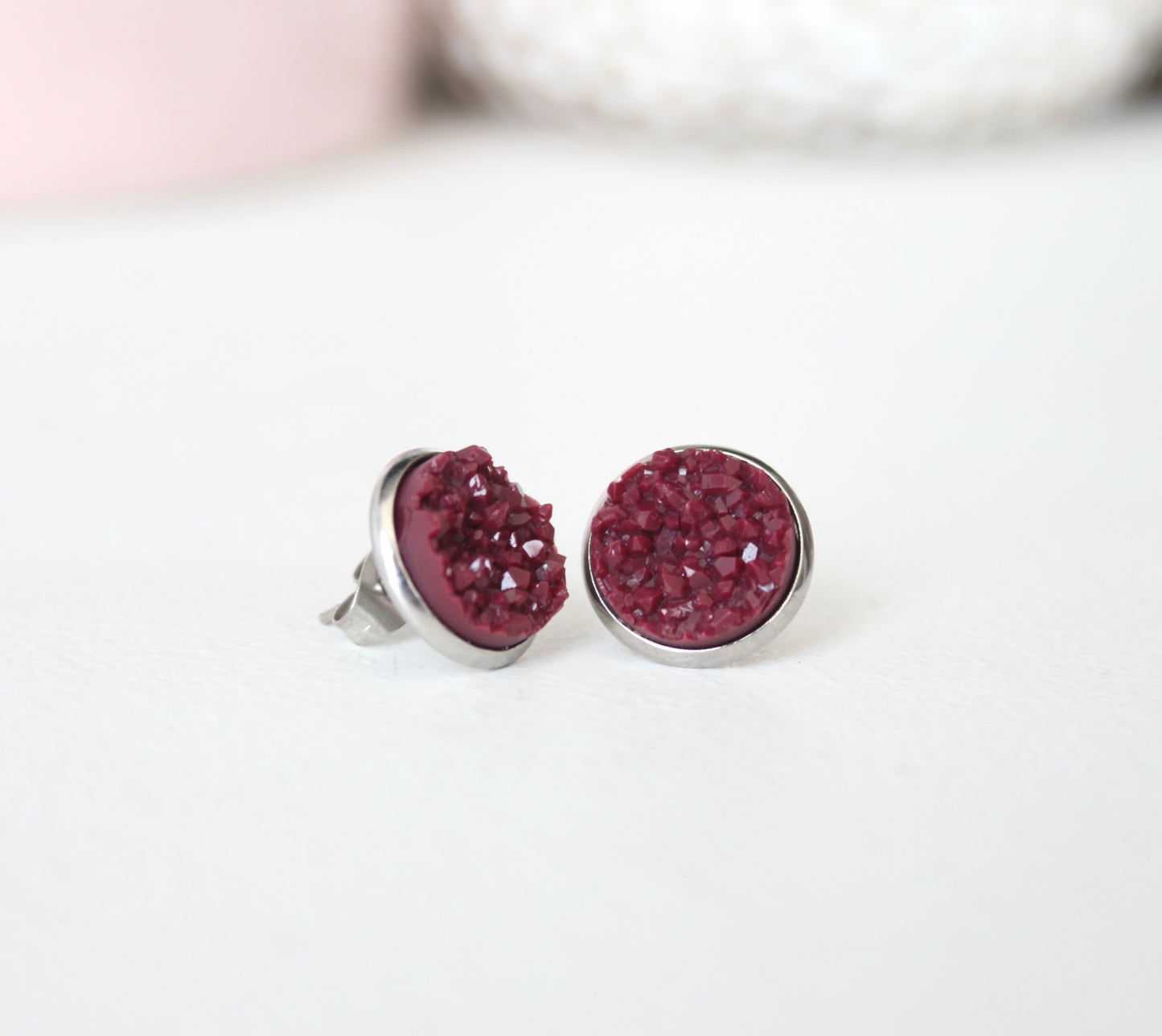 Deep plum druzy earrings